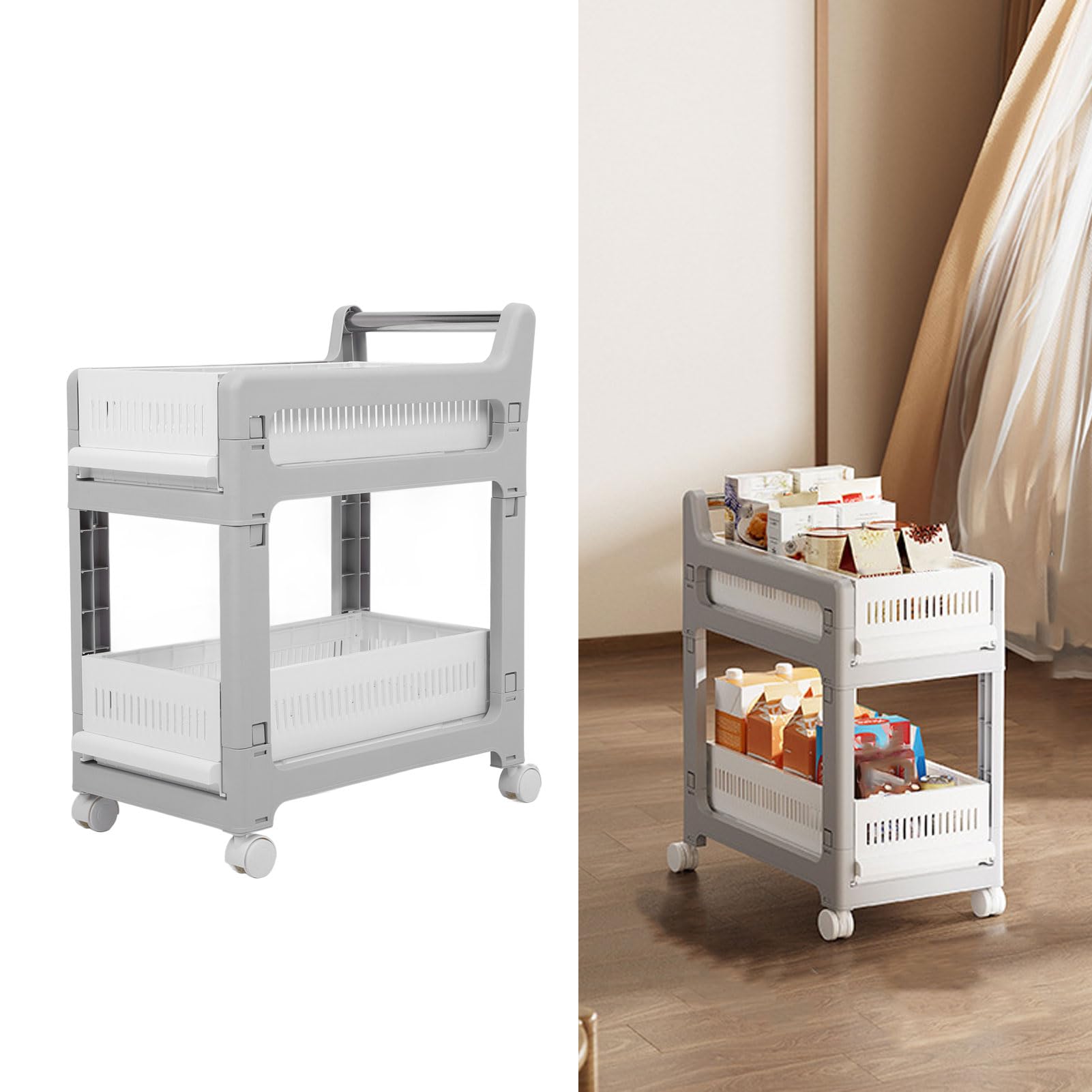 Carrello Multiuso a 3 Ripiani con Cestelli Scorrevoli, per | Carrello portaoggetti da multifunzionale con ruote per soggiorno, camera da letto, bagno, garage