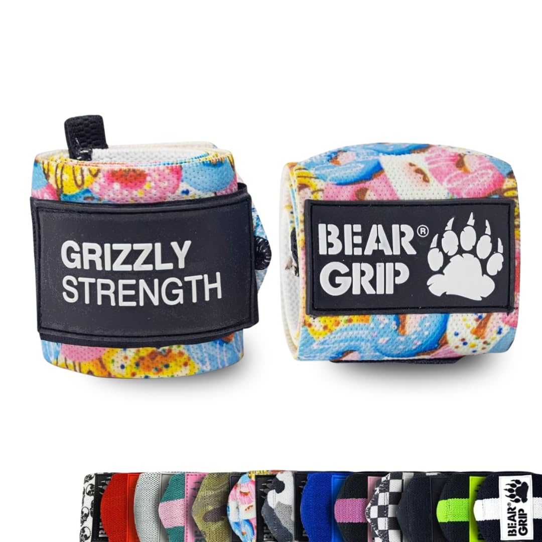 BEAR GRIP - Premium Heavy Duty Weight Lifting Wrist Wraps, Bodybuilding, Crossfit, Powerlifting, StrongMan (Donut, 18 Inches)