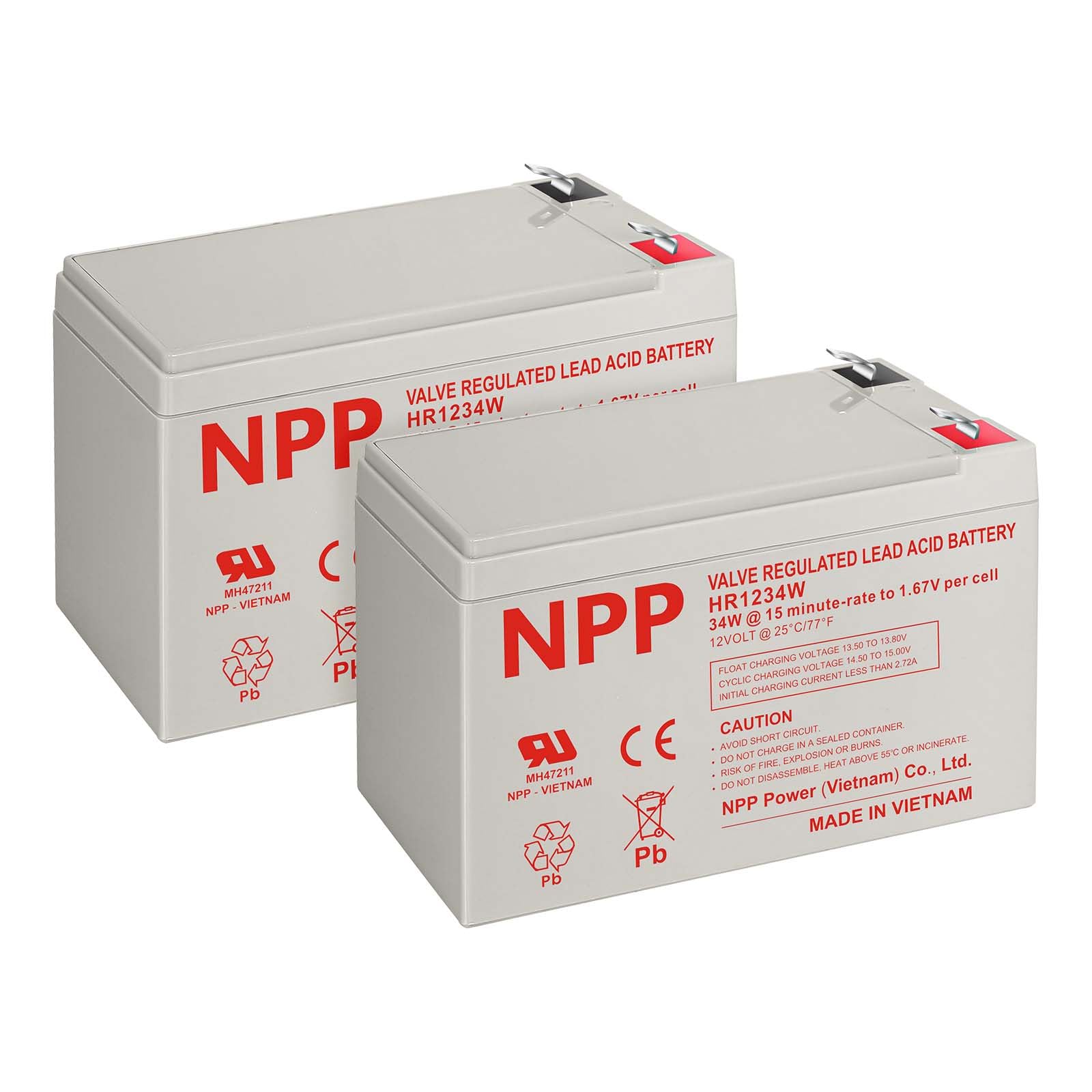 NPP HR1234W 12V 9Ah AGM Battery - 204Watts 34Watts/Cell F2 Terminals Sealed Lead Acid Rechargeable UPS Batteries Replacement for Back-UPS Alarm Emergency (F2 2Pcs)