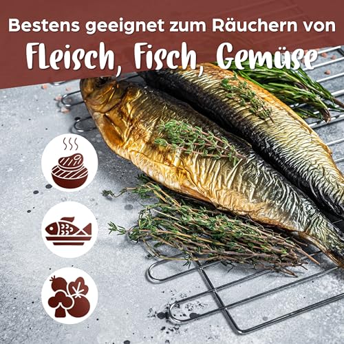 BABEQ - 1 kg Premium Räucherchips Hickory Natur-Holz schnelles & intensives Raucharoma - Smoker Räucher-Chips für Kohlegrill, Elektrogrill & Gasgrill - BBQ Smoking Holz-Chips Räucherspäne zum Grillen