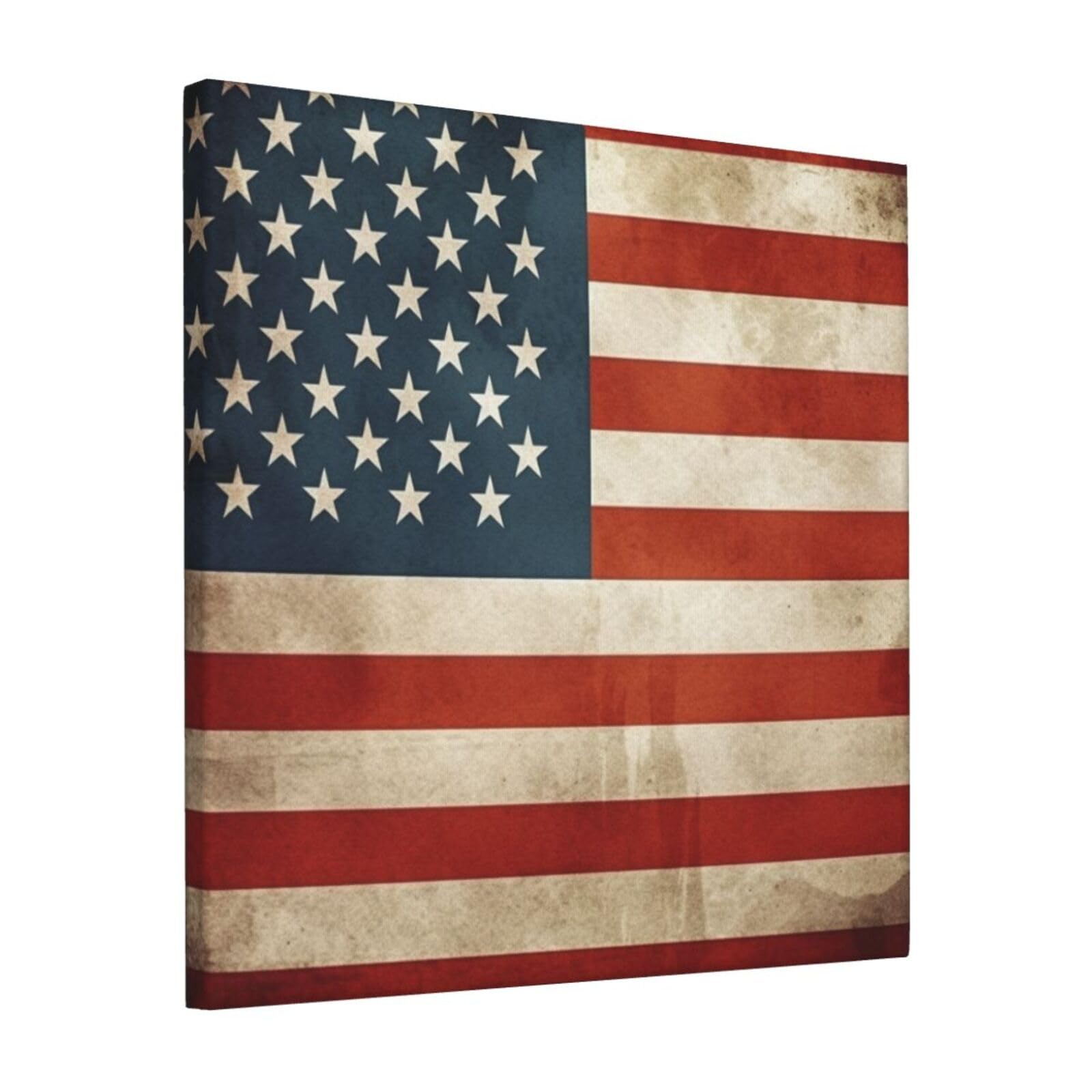 KLOPH Vintage American USA Flag Canvas Wall Art for Living Room 12"x12" Modern Artwork Painting for Bathroom Hanging Canvas Prints Aesthetic Wallart for Bedroom Kitchen Office Wall Decor