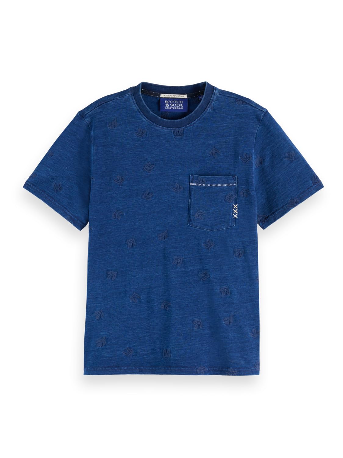 Scotch & Soda Womens Washed Indigo Regular Fit with Allover Embroidery T-Shirt, Washed Ind U417, XS UK