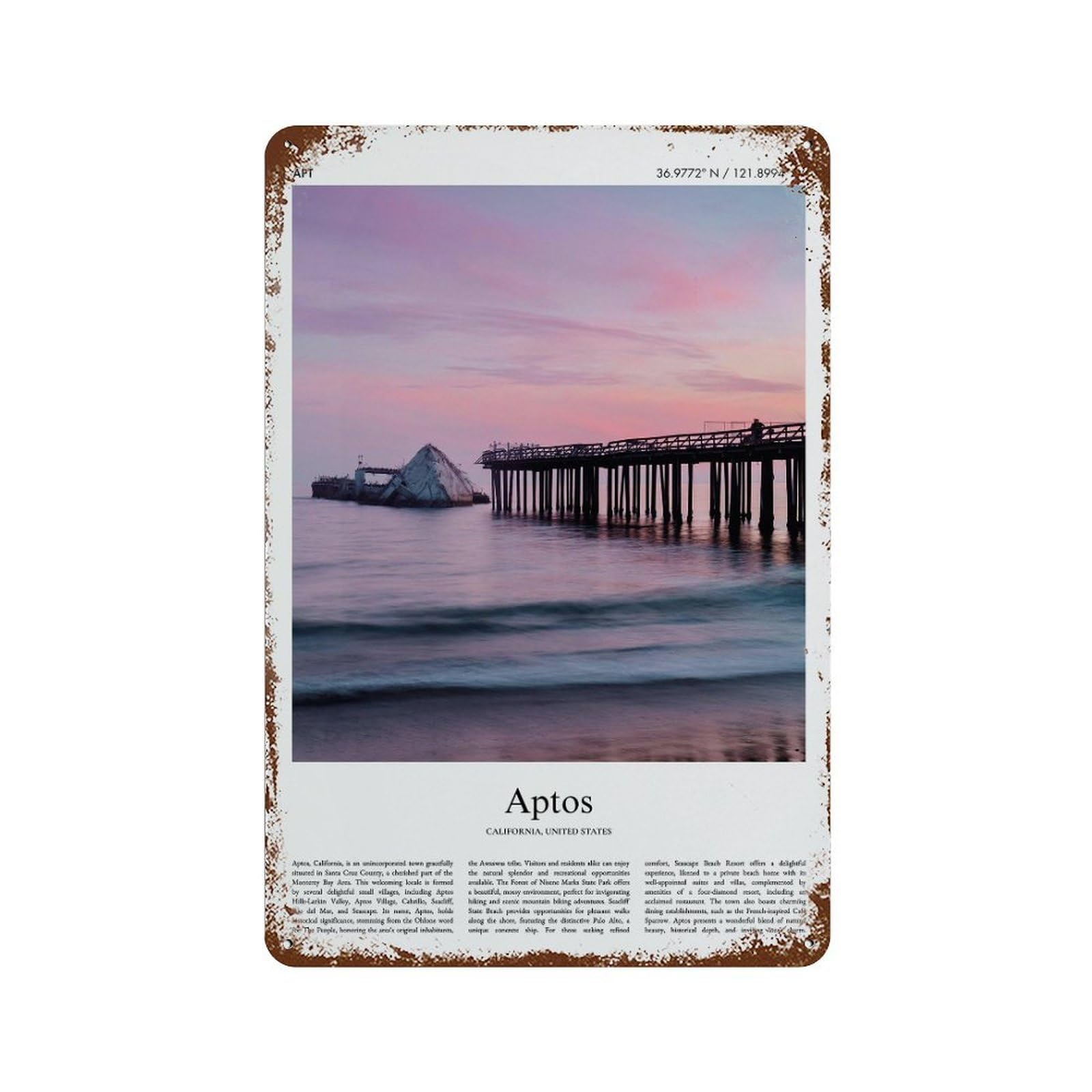 xiaoxiaoshen Aptos United States, USA City Scenery Wall Decor Art Metal Tin Poster Modern Home Decor Art Home Bar Shop Decorations Vintage Sign 30x20cm