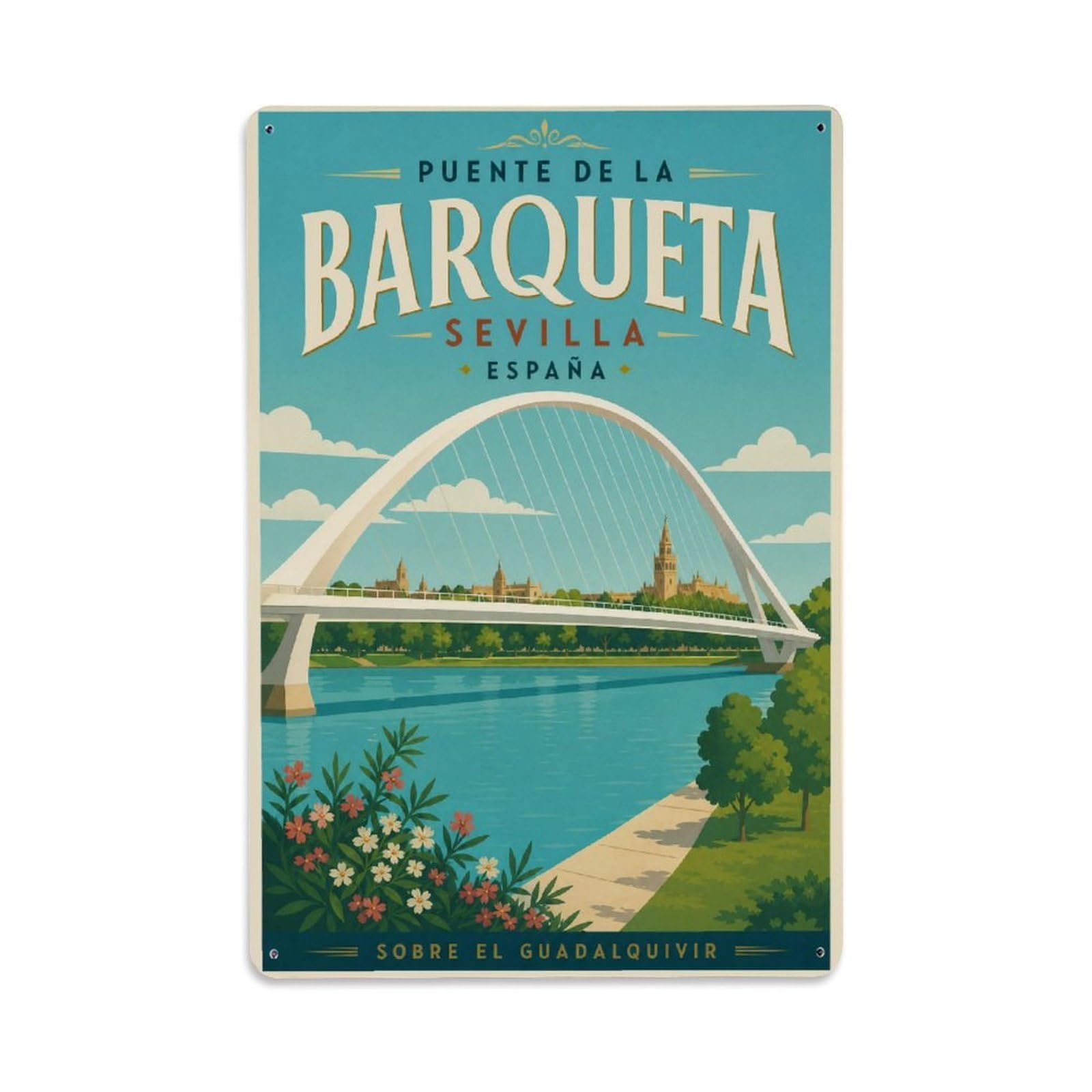 Huiyhb 8X12inch(20X30cm) Vintage Travel Puente Barqueta Seville Modern Bridge Metal Tin Sign