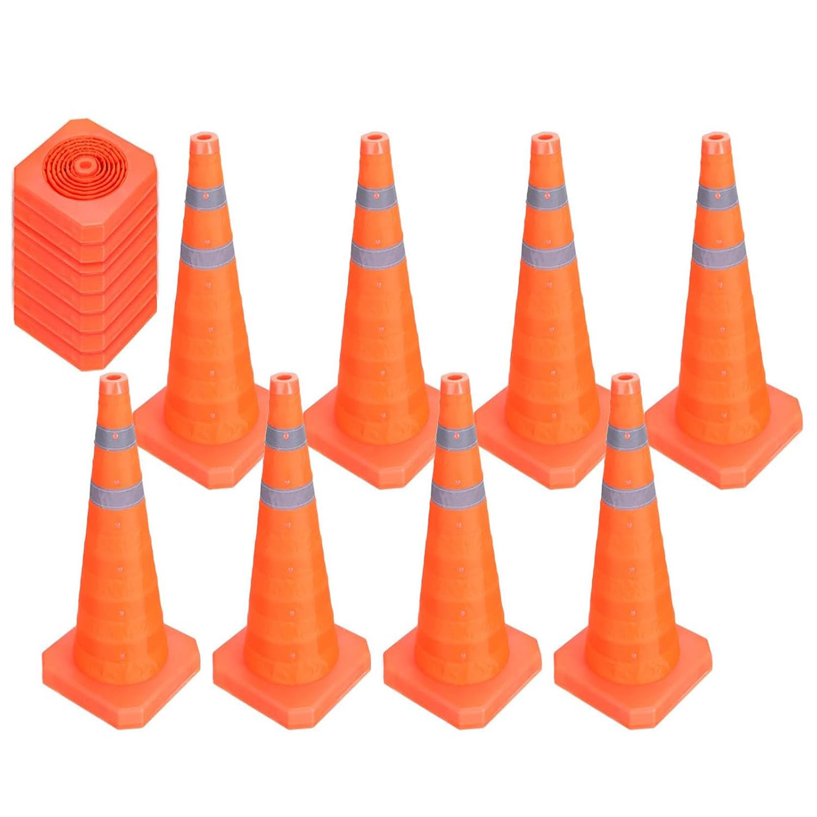 Cono de Tráfico Naranja Plegable,Cono de Seguridad Vial Multiusos Desplegable con Banda Reflectante para Estacionamientos Y Seguridad en Obras de Construcción(Size:90x40x40cm,Color:8A)