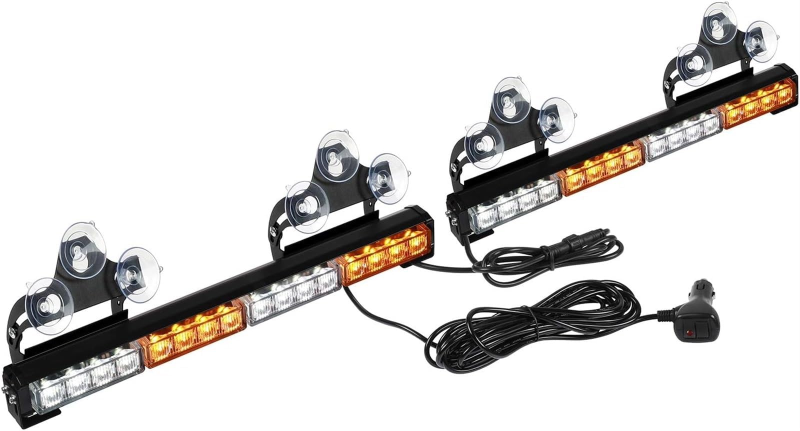 THE WHITE SHOP 2x16.8 inch Emergency Flashing LED Traffic Advisor Strobe Light Bar 32LED 26 Flash Patterns Interior Warning Lights (Amber/White)