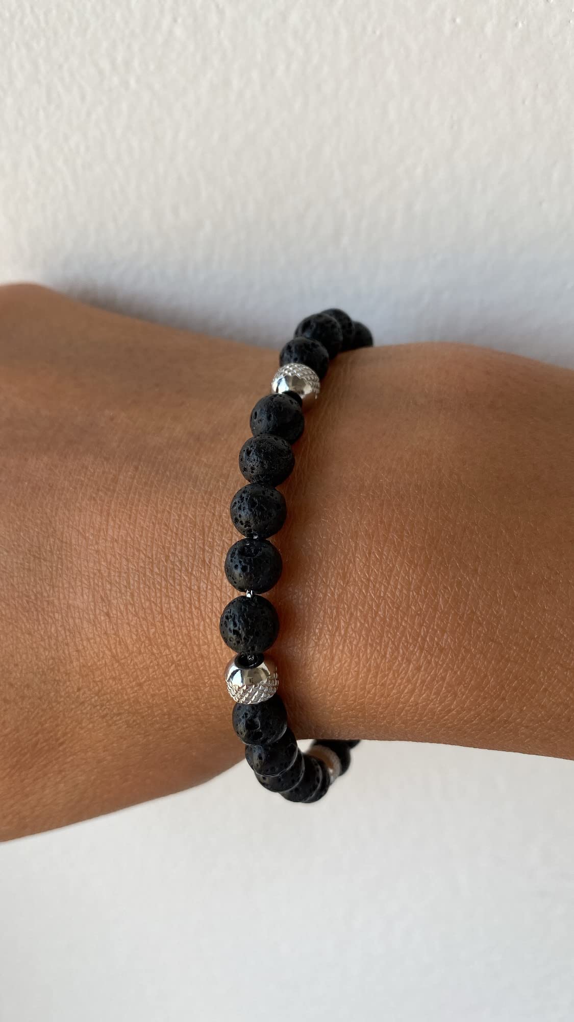 10:10 Bracciale con pietra lavica, beads in acciaio inox, bracciale resistente prodotto in Italia