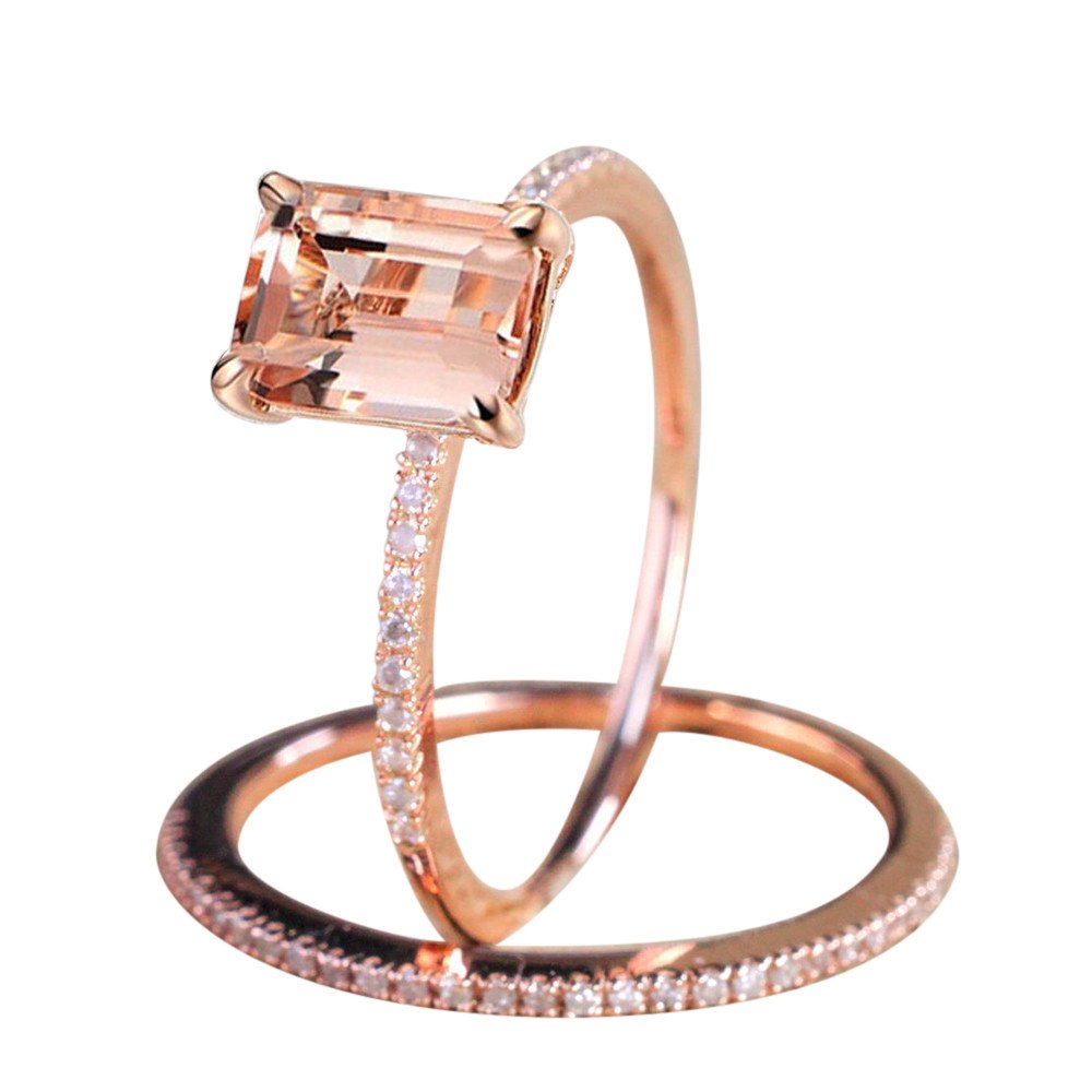 Luxury and Shining Rose Gold Engagement Ring with A Fine Small Square Zircon Ring