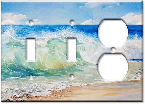 Miniatura 5 de Art Plates - Placa decorativa de pared metálica dúplex eléctrica - Cubierta de salida de 1 banda - Pintura de playa (fabricada en EE. UU.)