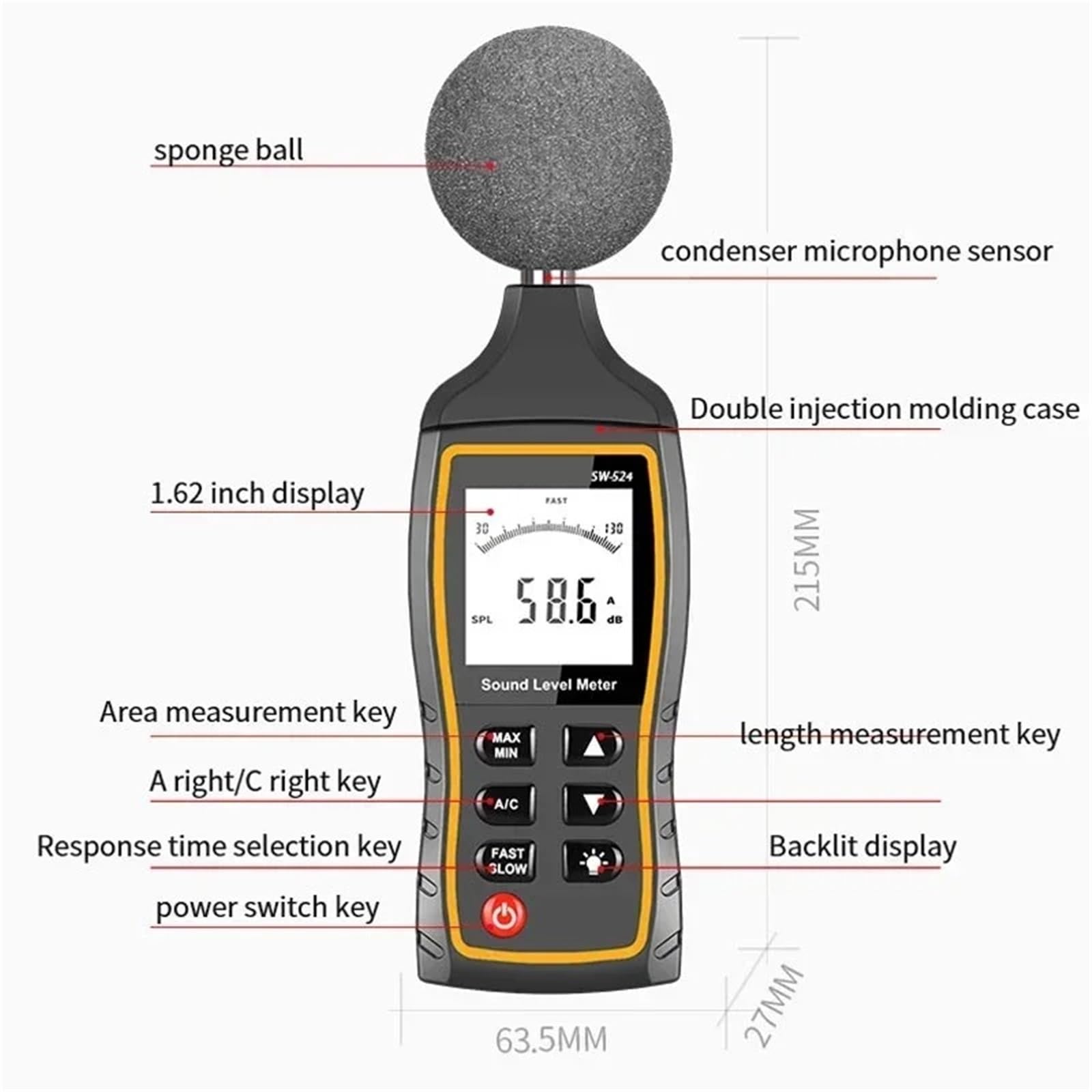 Medidor de ruido, Medidor De Decibelios Nivel Sonido 30 A 130 DB Detector Decibelímetro Digital Ruido