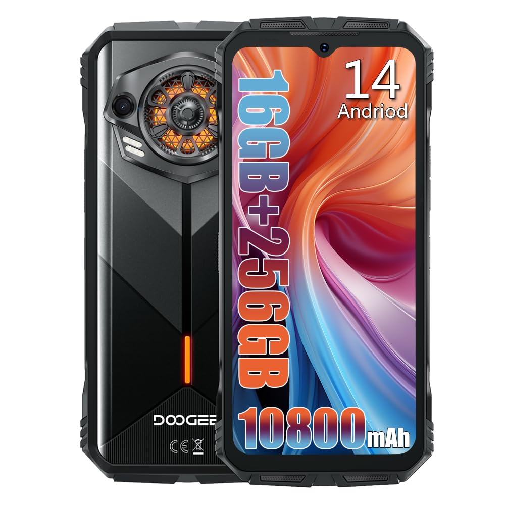 DOOGEEPunk 4G Rugged Smartphone Unlocked, SIM-Free Android 14,16GB + 256GB Waterproof Cell Phone, 6.58" FHD+, 10800mAh 33W, 50MP + 16MP Rugged Phone, Dual SIM/OTG/GPS/NFC Mobile Phones Black