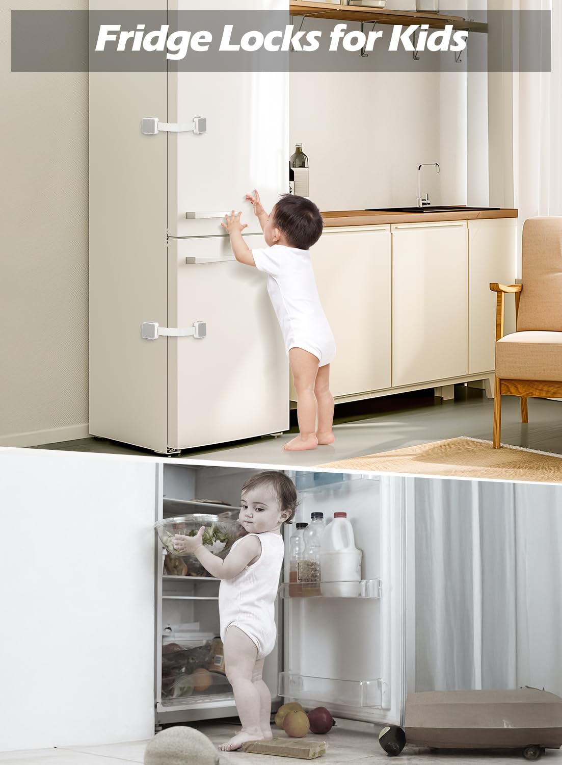 Paquete de 6 cerraduras de seguridad a prueba de bebés seguras para niños, para puertas de armarios, cajones, frigoríficos, horno, lavavajillas, asiento de inodoro y tapa, cierres y correas ajustables — view 2