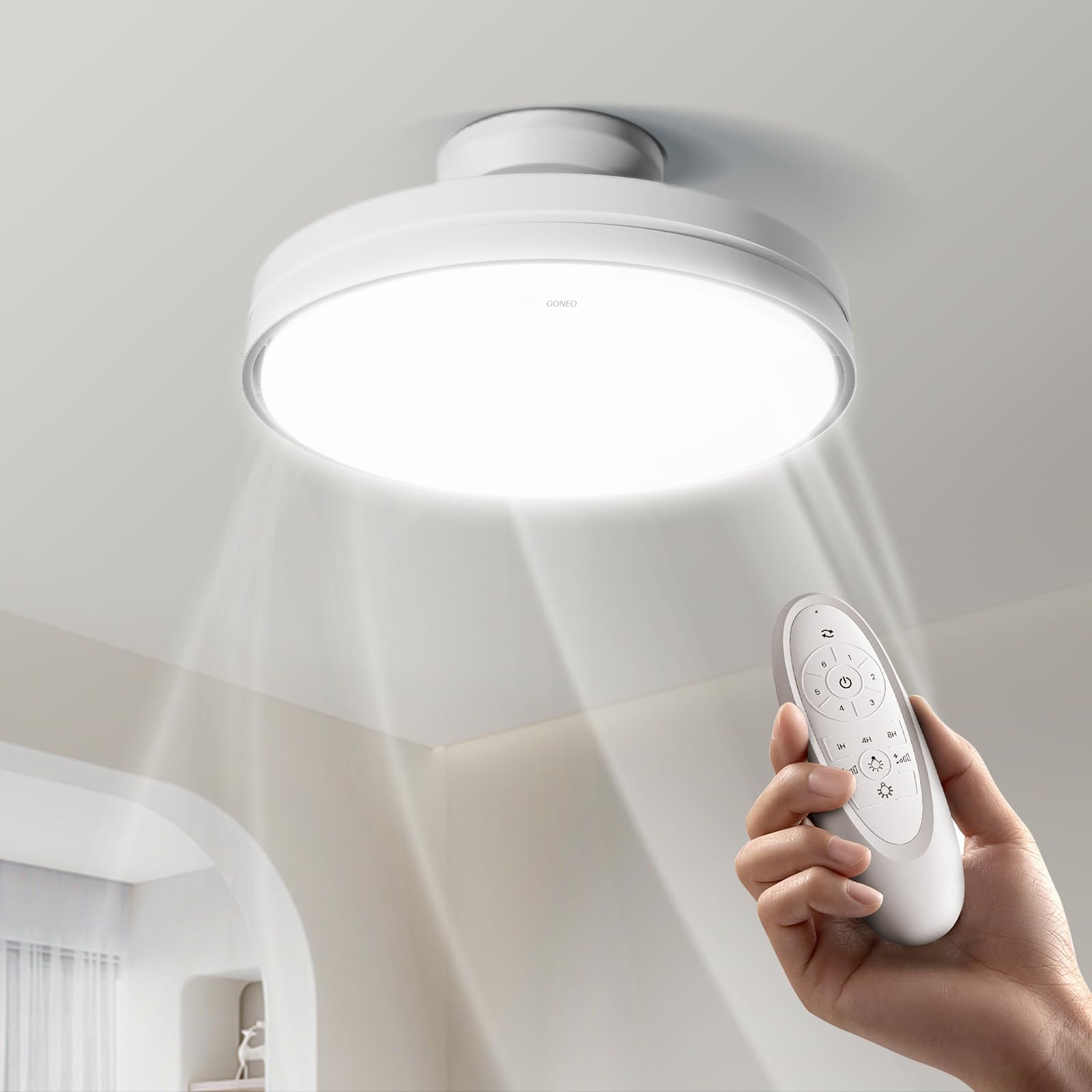 GONEO Blattloser Deckenventilator mit Beleuchtung und Fernbedienung Leise Deckenlampe Deckenleuchte mit Ventilator Dimmbar 3CCT (3000K-5700K) Timer 6Windstufen DC Motor Speicherfunktion Fan Lights