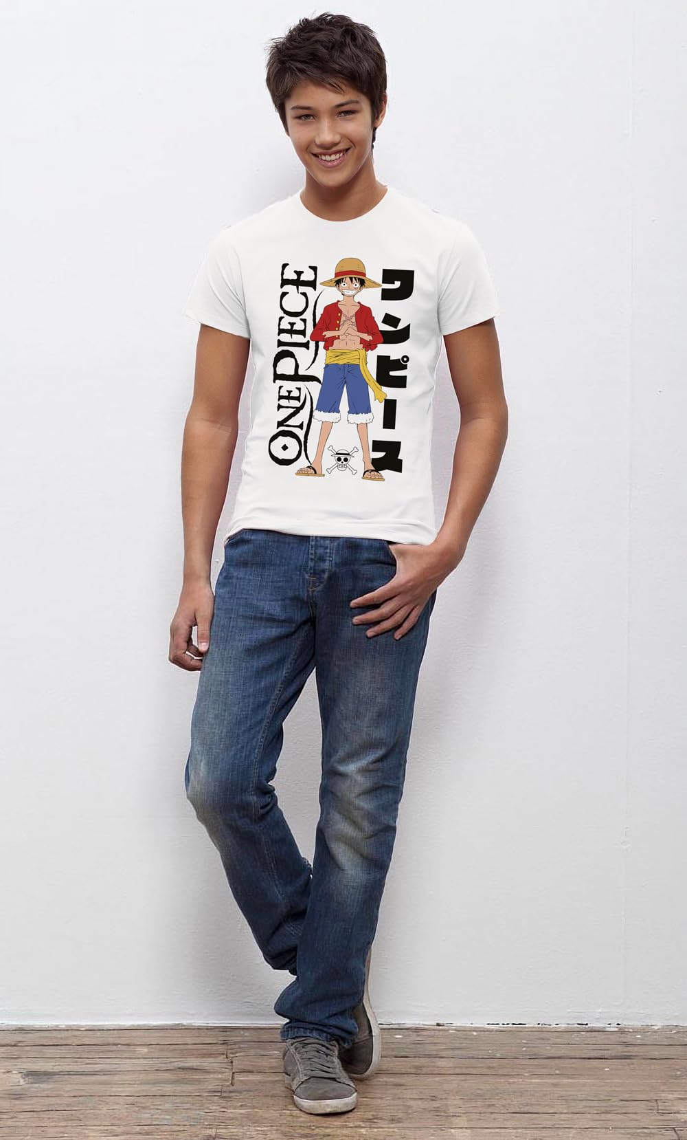 One Piece Maglietta Luffy con Il Suo Cappello di Paglia - Prodotto con Licenza Ufficiale T-Shirt per Bambini