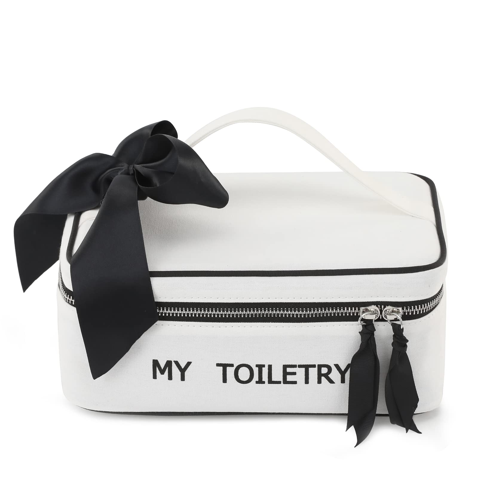 Lychii Bolsas de Aseo para Mujeres y Niñas, Lychii Estuche Organizador de Viaje para Cosméticos con Separadores de Pinceles Desmontables - Blanco