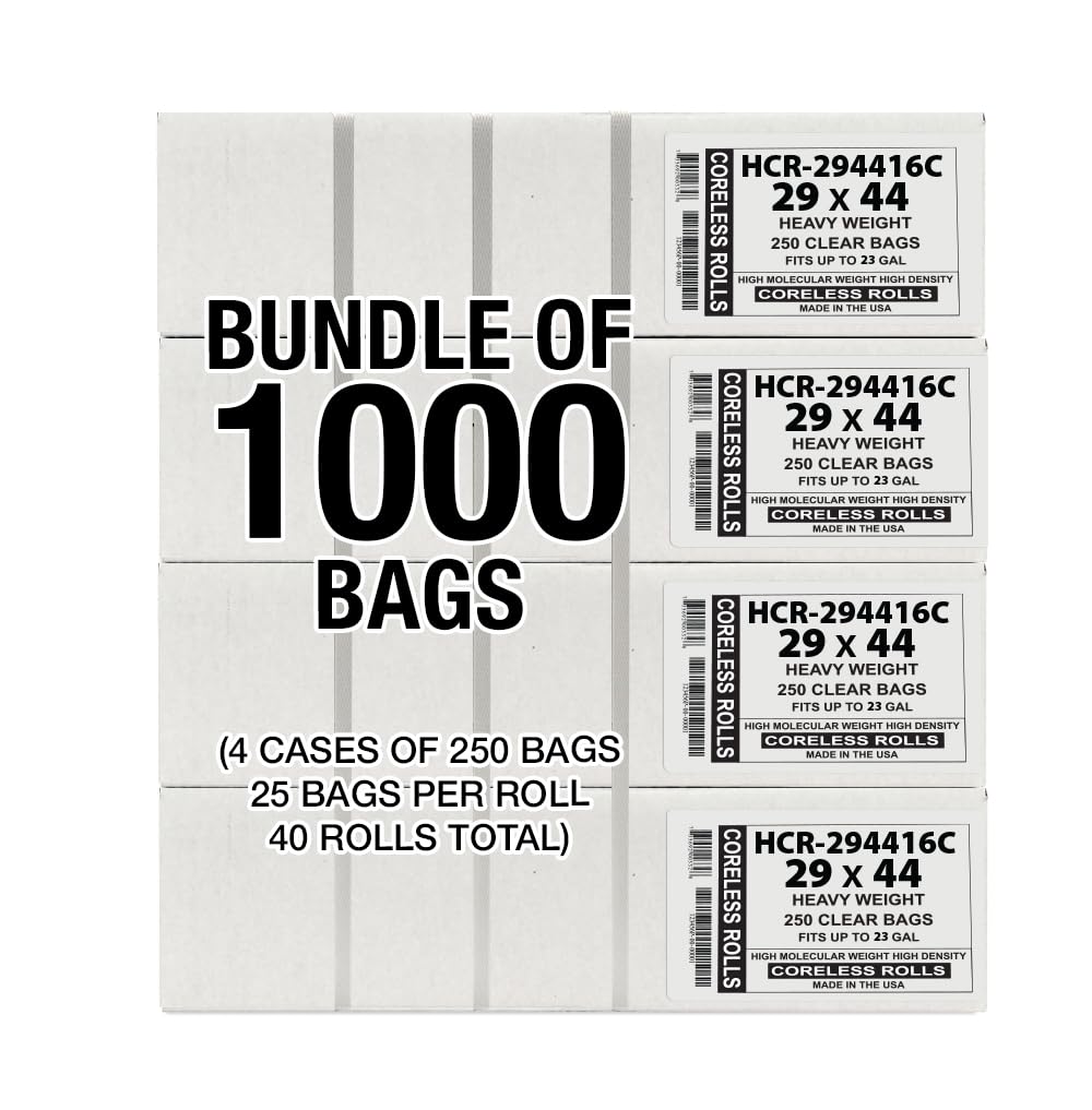 Aluf Plastics Bolsas de basura de alta densidad, 26 galones, 1000 unidades, 16 micras (equivalentes), 29 x 44 pulgadas, transparentes, para baño, oficina, industrial, comercial, conserjería, municipal
