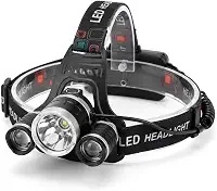 Lanterna de Cabeça LED Profissional, 3 Lâmpadas, Faixa Ajustável, Iluminação Potente, Preta, para Camping e Atividades Noturnas