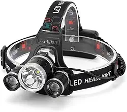 Lanterna de Cabeça LED Profissional, 3 Lâmpadas, Faixa Ajustável, Iluminação Potente, Preta, para Camping e Atividades Noturnas