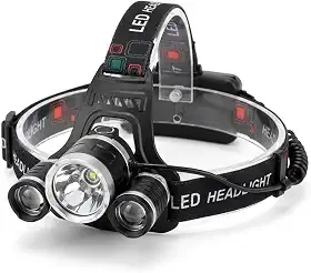 Lanterna de Cabeça LED Profissional, 3 Lâmpadas, Faixa Ajustável, Iluminação Potente, Preta, para Camping e Atividades Noturnas