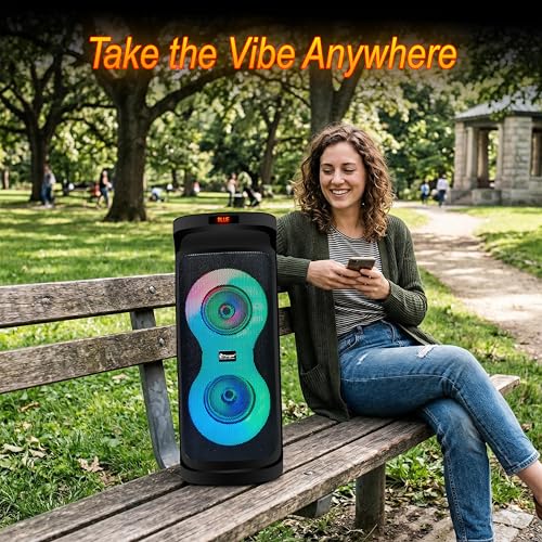 Image of Target TT-BSA-449 Portable Rechargeable Bluetooth Speaker, 60W, Dual 4 Inch Drivers, RGB Lights, with Wireless Karaoke Mic, C Type Charging Port