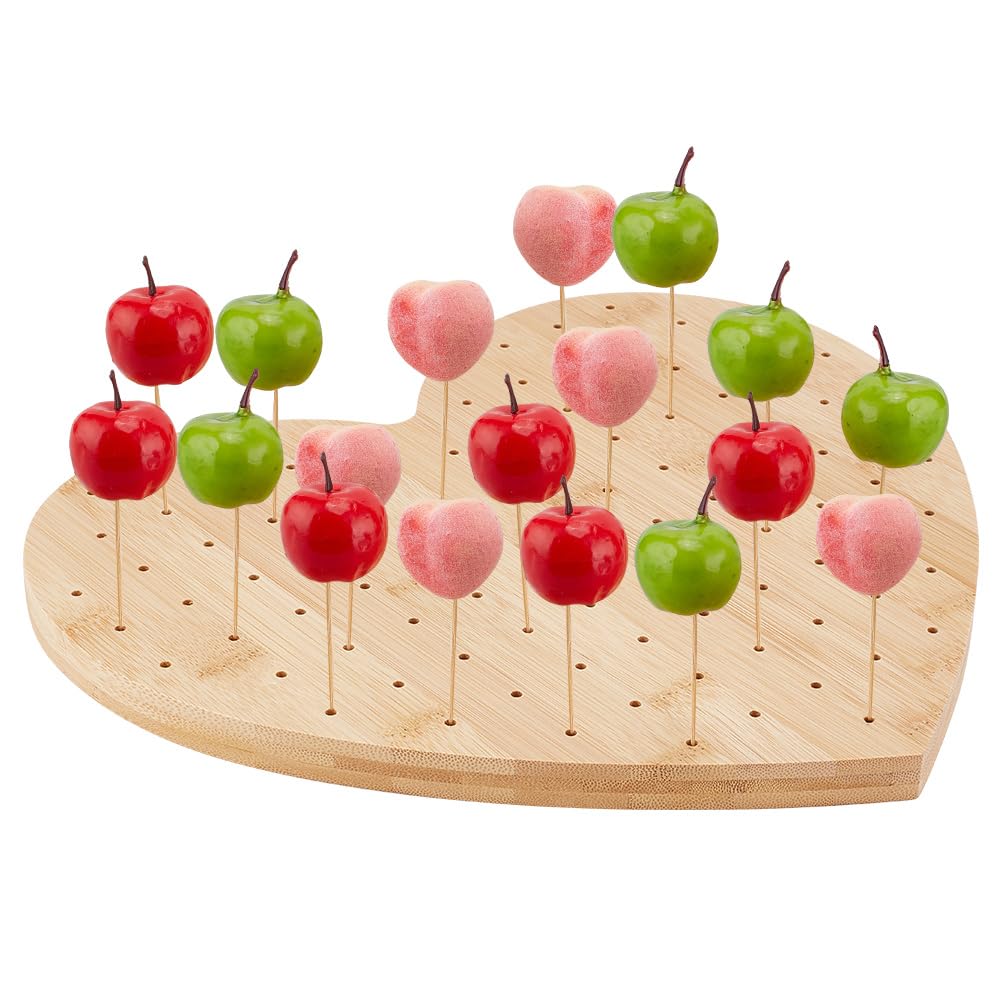 FINGERINSPIRE Porta Spiedini in Bambù per Espositori per Alimenti a Forma di Cuore 99 foro Espositore per Lecca-Lecca BurlyWood Color Legno Antipasto Espositore per Feste di Compleanno, Cocktail Party