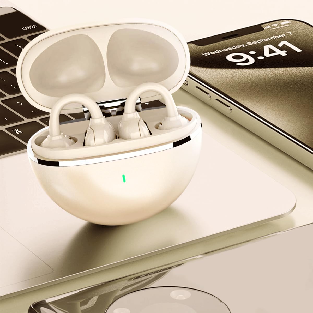 骨伝導イヤホン ベージュ ケース付き Amazon.co.jp: 骨伝導イヤホン bluetooth イヤーカフ イヤホン