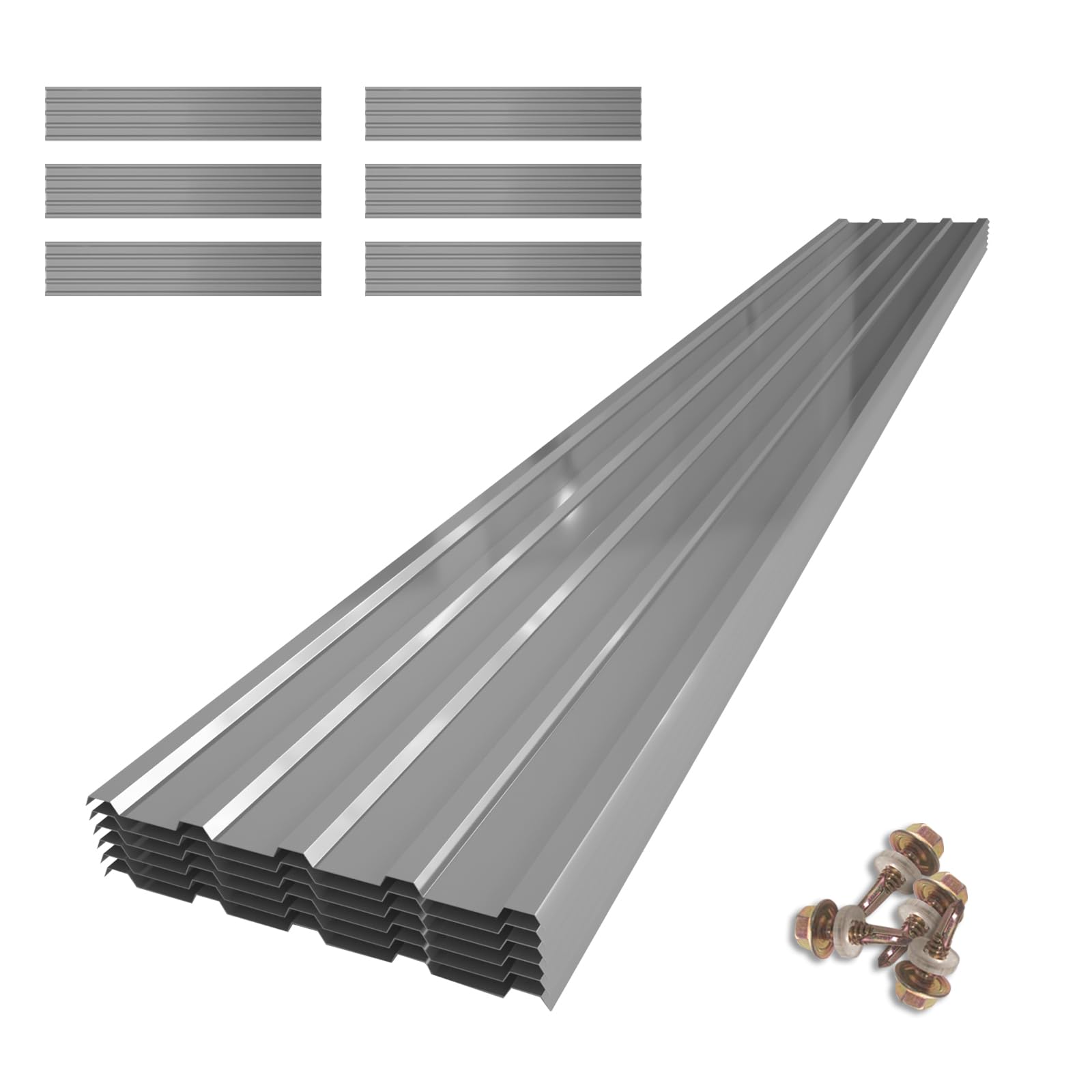 NeatiEase Thickened Metal Roofing Panels, 8.1 Feet Heavy Duty Corrugated Galvanized Roofing Panels Siding Panels with Steel Screws for Pergola, Gazebo, Shed, Storage, Chicken Coop, Garages (6 Pcs)