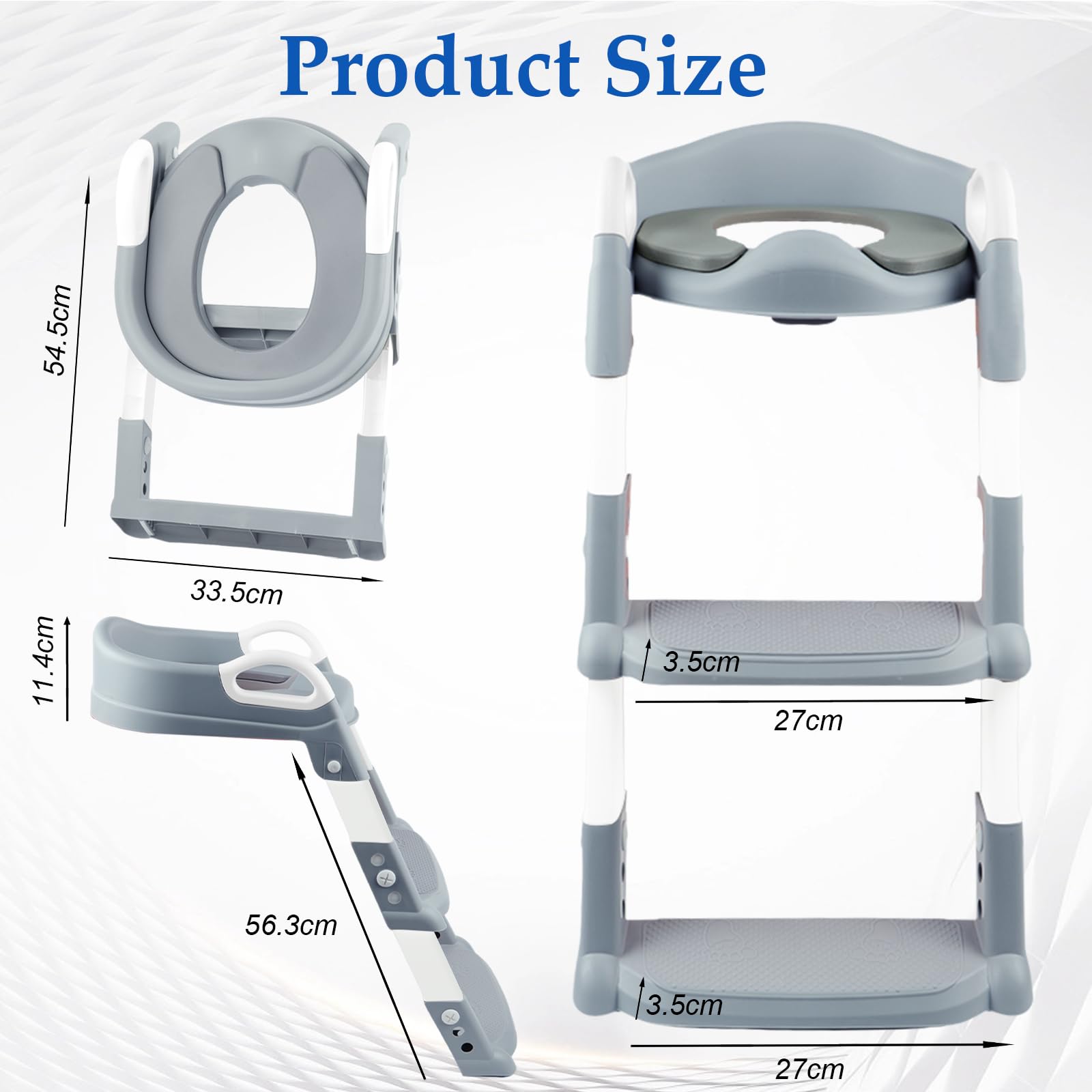Reducteur Toilette Enfant, 3 en 1 Réglable Rehausseur Toilette Enfant mit Marches, Antidérapant, Pot Amovible, Adaptateur Toilette Enfant für Jungen & Mädchen (Grau)