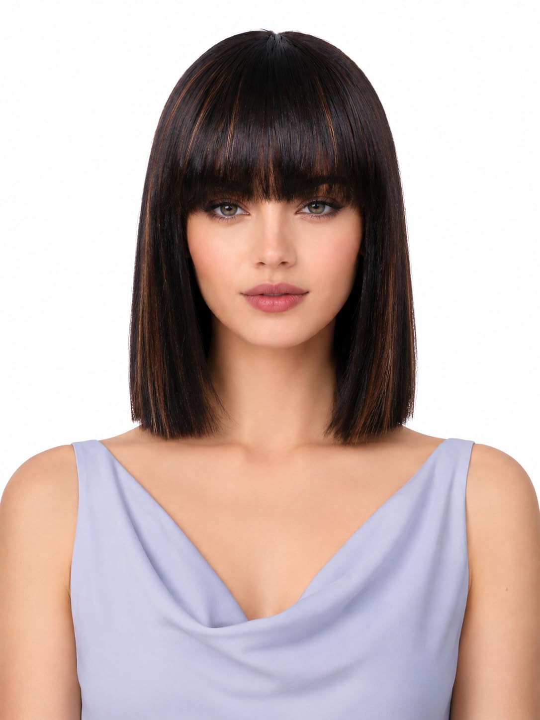 wig Perücke Ombre Kurze Bob Perücke mit Pony 38 cm YAKI Glattes Echthaar Klebefrei Ohne Spitzenfront Maschinengefertigt Für Frauen FS1B/30