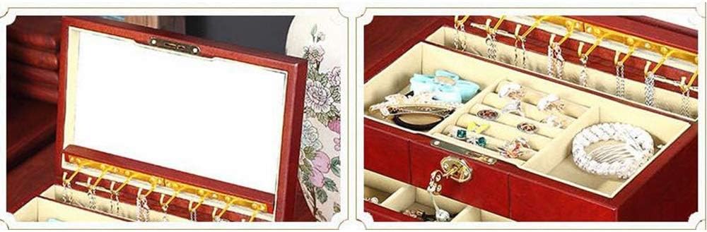 Jewellery Case European-style Retro Jewelry Box Storage Box Wooden Box Wooden Dressing Birthday Wedding Gift Ornaments Personalised Gifts for Her (Color : Red Size : 26.8×17×21.8cm) (Walnut 26.8×17× image 3