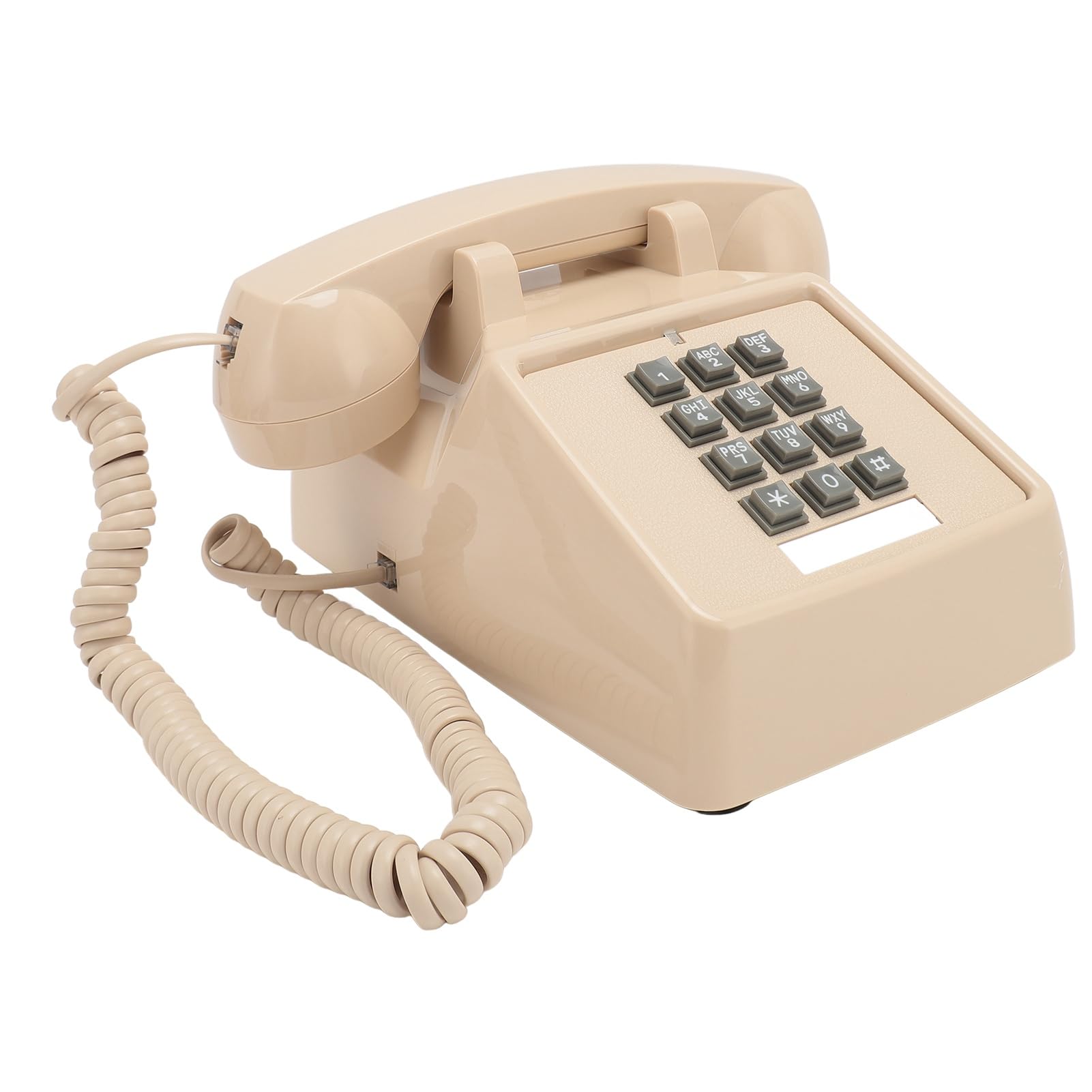 Teléfono con Cable Vintage, Teléfono Fijo Clásico Antiguo con Timbre Mecánico, Volumen Ajustable, Botón Grande, Teléfono de Escritorio Retro para el Hogar, Oficina, Escuela (Beige)