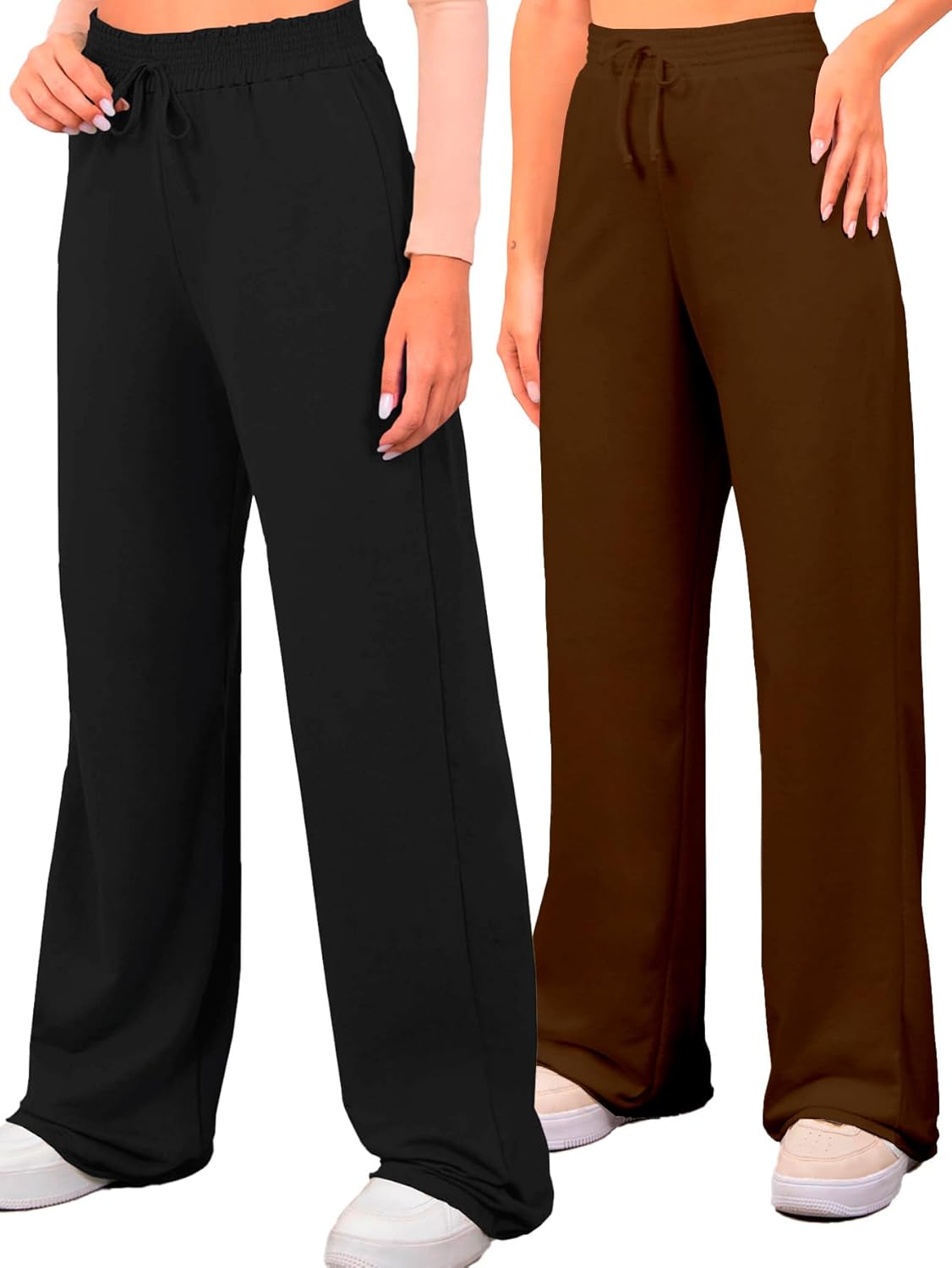 Calça Moletinho Pantalona Feminina Kit 2 Tamanho Único Cós Largo Corte a Fio Tecido Leve Cores Variadas