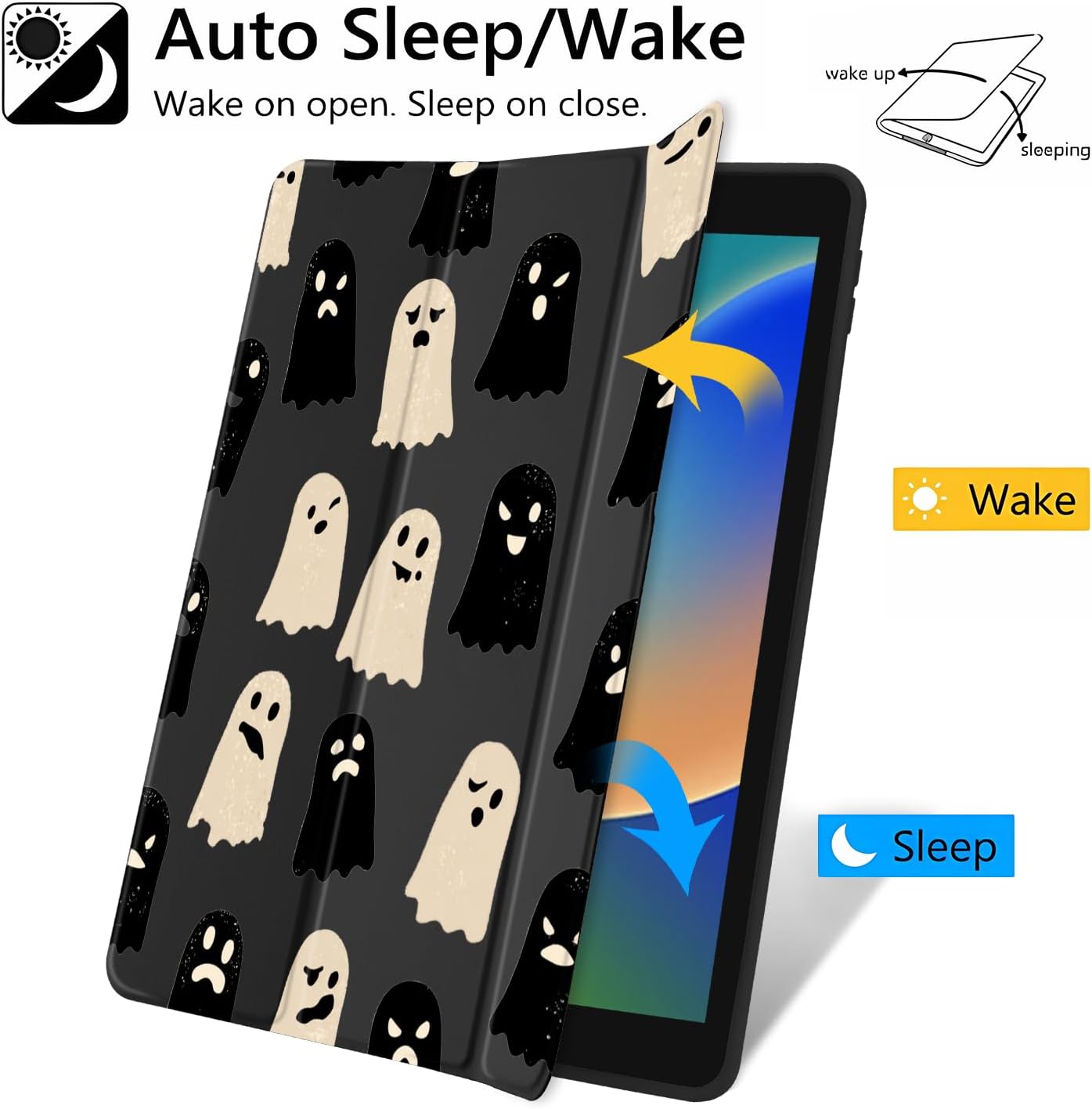 Cute Spooky Ghost for iPad Air 11" M4/M3/M2 (2026/2025/2024),iPad Air 5th/4th Gen 10.9" Funny Clear Hard Back Hybrid Case,with Pencil Holder Trifold Stand Tablet Cover for Women image 3