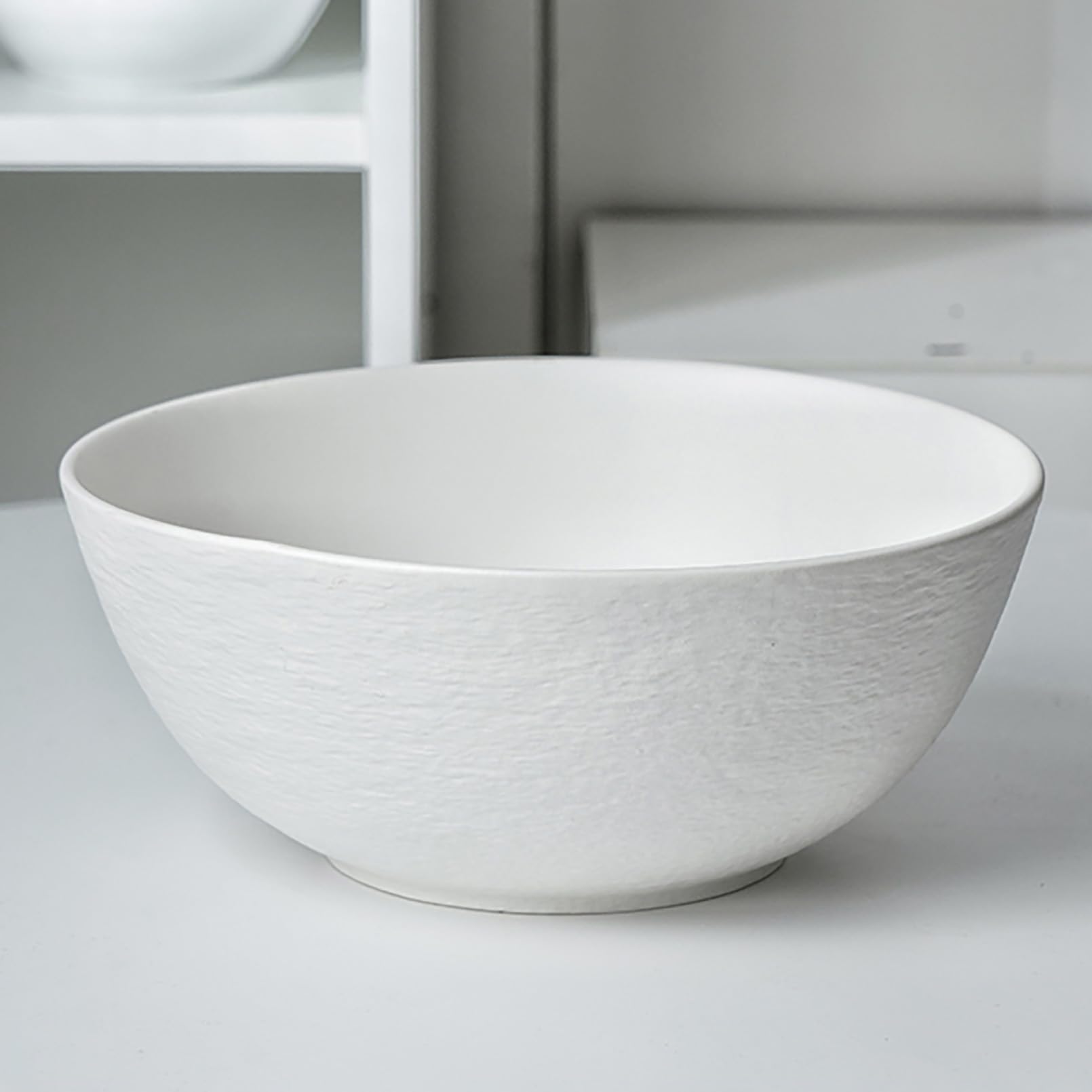 Große Salatschüssel, 2500 ml, 26 cm Durchmesser, Steinstruktur, Suppenschüssel, Keramik, Ramenschüssel für 1 3 Personen, spülmaschinenfest, für Ramen, Obst, Desserts, Suppen und Müsli, Weiß