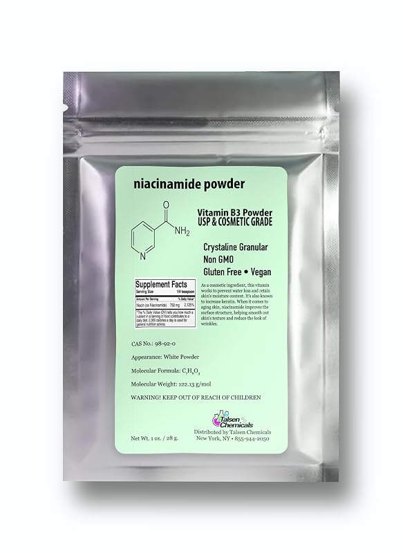Talsen Chemicals Niacinamida em Pó para Cuidados com a Pele, Grau Cosmético, 28 g