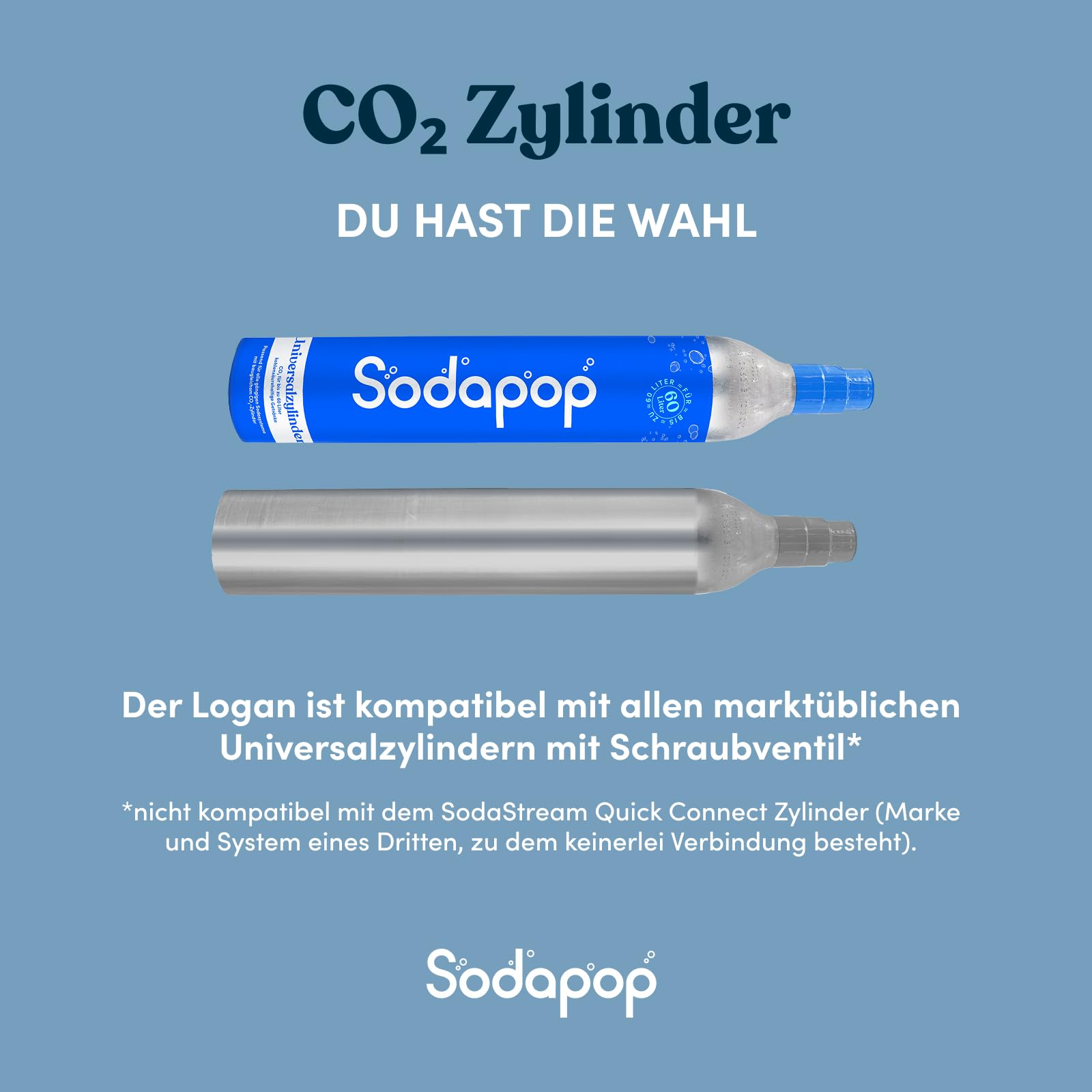 Sodapop Wassersprudler Logan, inkl. 3 Glasflaschen (2x 850 & 1x 600 ml) und 1x CO₂-Zylinder, Starterset, Matt Schwarz, Höhe 42,6 cm