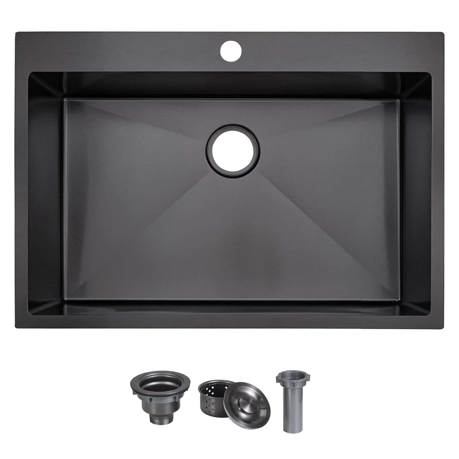 33x22 Drop In Kitchen Sink, Gunmetal Black 16 Gauge Stainless Steel Topmount Single Bowl, Modern Handmade 9 Inch Deep Kitchen Laundry Utility Sink