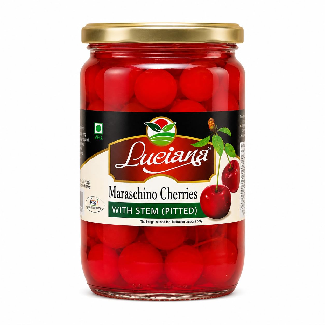Luciana Maraschino Cherries with Stem (Pitted) | Premium Cocktail & Dessert Cherries | Bright Red Sweet Preserved Cherries | Ready to Use for Mocktails, Cocktails, Cakes, Ice Cream & Baking | 680g (Net) Jar-image-27