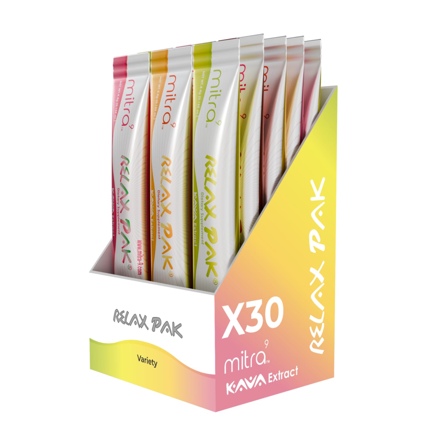 Mitra9 Kava Powder RelaxPak - Variety Pack Kava Extract Powder Packets | Mood Enhancer | Plant Based | Promotes Natural Calm & Clarity | Easy Open Single-Serving Stick (30)