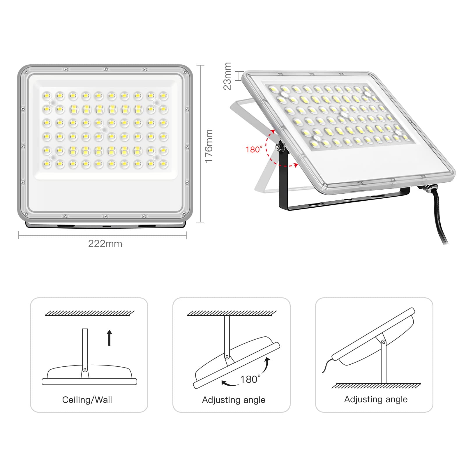 Tayire 50W Faretto LED Esterno, Faro LED 5000LM Super illuminoso, 72 LED 6500K Luce Fari di sicurezza per Giardino, Corridoio, Casa, Illuminazione Interna ed Esterna