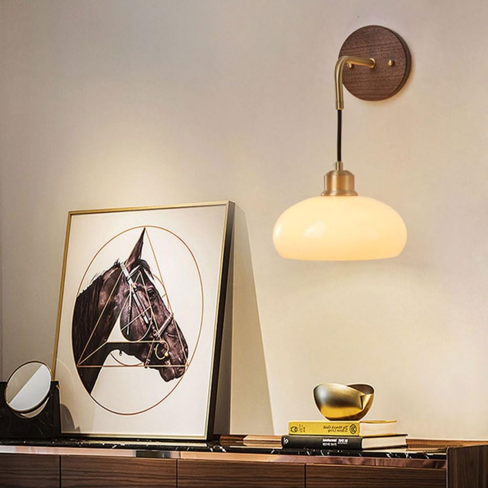 Mosiężna lampa ścienna z litego drewna w paski szklany klosz Lampka nocna Kinkiety Oświetlenie Ścienne Nowoczesna lampa ścienna E27 Oświetlenie wewnętrzne do salonu Restauracja