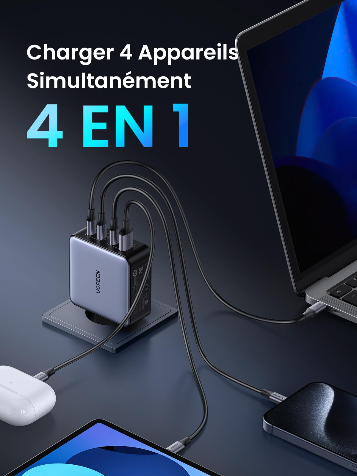 UGREEN Nexode 160W Chargeur USB C Rapide 4 Ports GaNInfinity Compatible avec MacBook Neo Air Pro M5 M4 M3 M2 M1 iPad iPhone 17 Pro Max Air 16 15 14 13 12 Galaxy PPS 60W S26 S25 S24 S23 Pixel 10 9 8