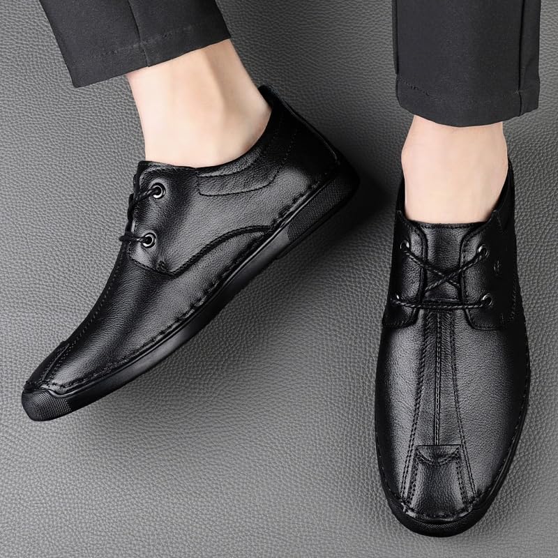Mens Business Casual Lace Up Leather Shoes Fashion Black Flats Oxford for Work or Travel Use2