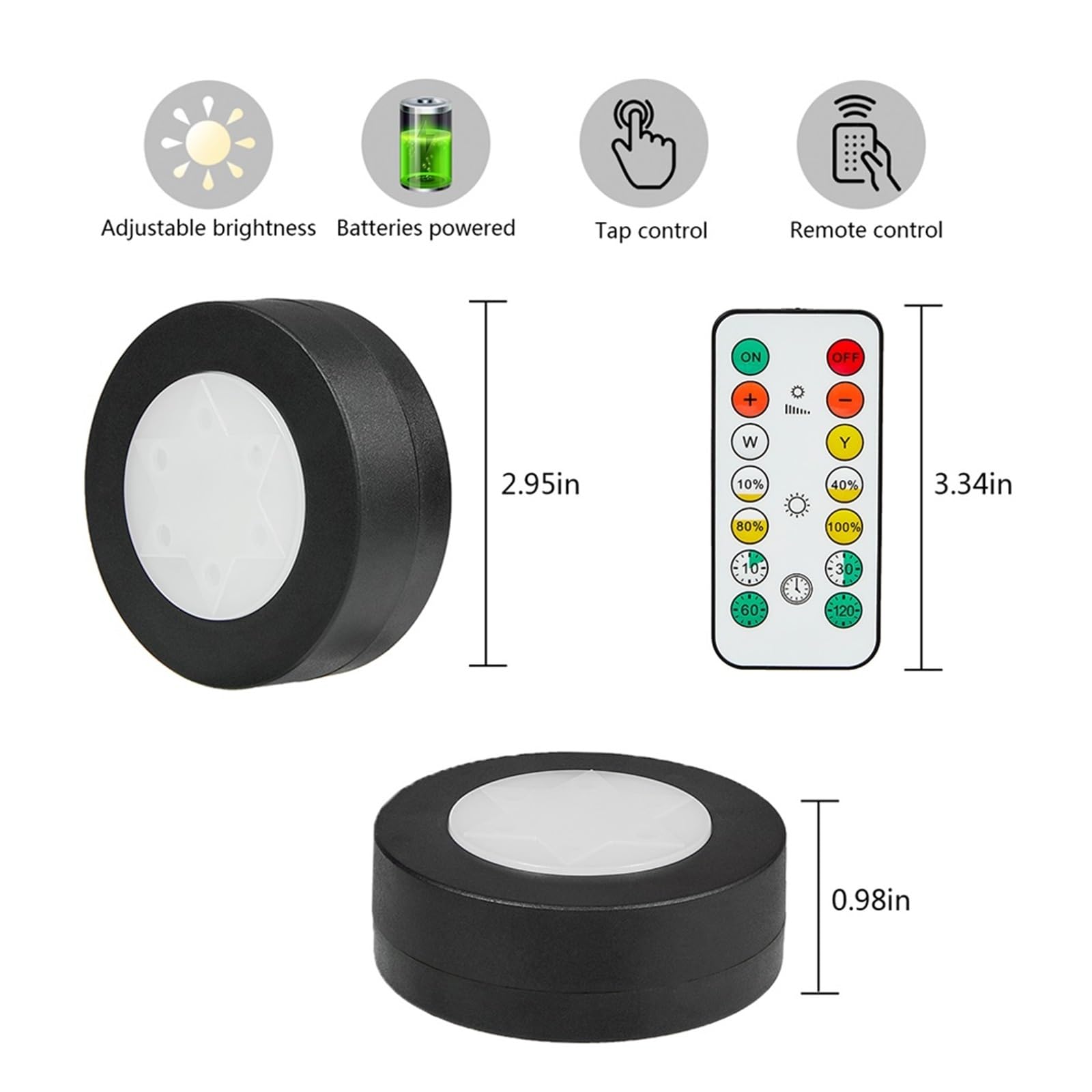 Lámpara LED Redonda Negra Regulable For Armario Bajo Mueble Sensor De Movimiento(6lamp 2remote)