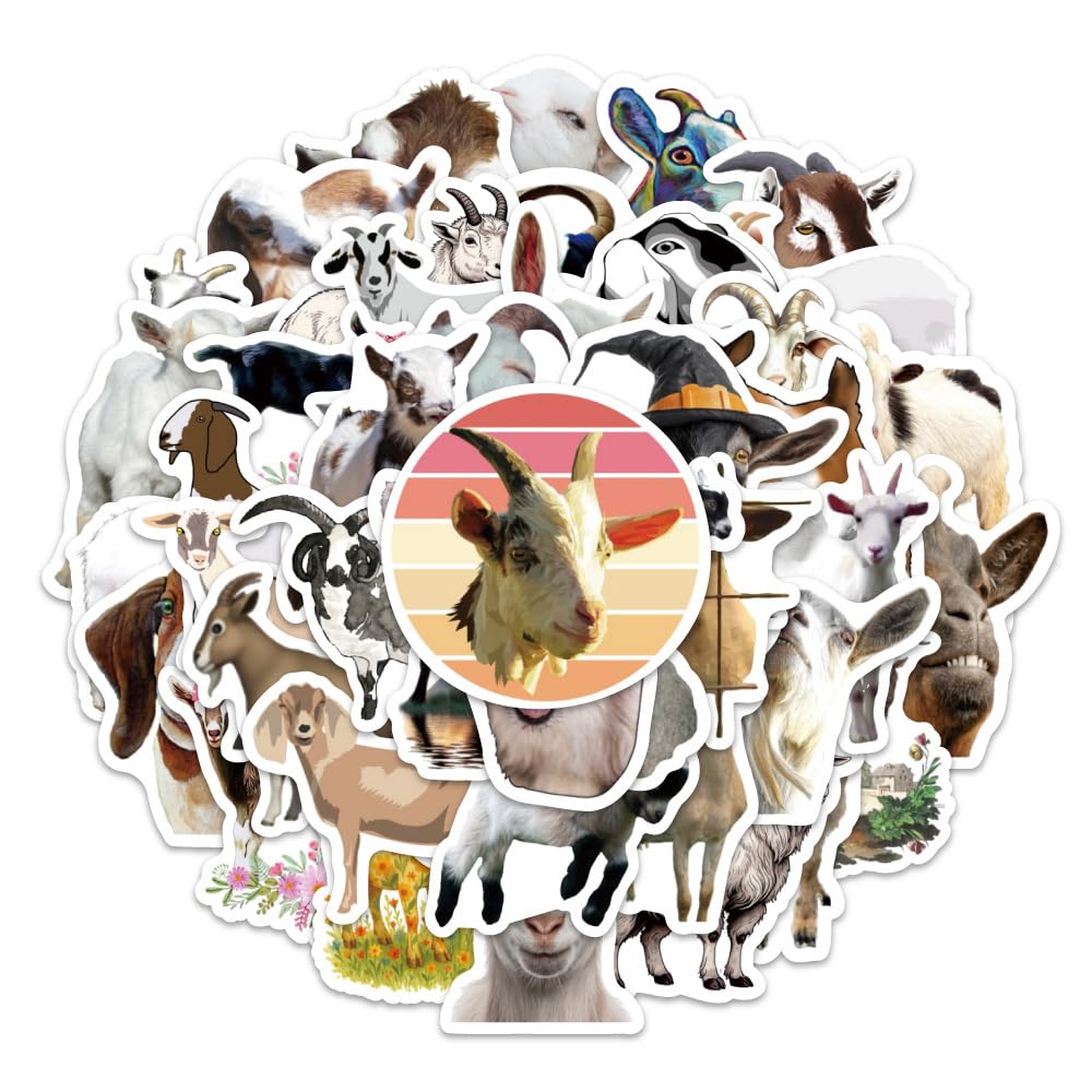 50PCS Goat Stickers for Guitar,Notebook,Scrapbook,Helmet,Laptop,Bike,Water Bottle,Luggage,Phone,Bumper,Cute Animal Waterproof Vinyl Sticker,Adults Teens Decal,Cartoon Aesthetic Graffiti Decals