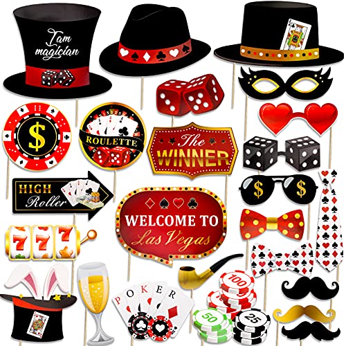 Qpout Las Vegas Accessoires De Stand Photo De Casino Kit d'Accessoires De Selfie pour Thème De Poker Bricolage Drôle pour La Décoration De Fête De Nuit...