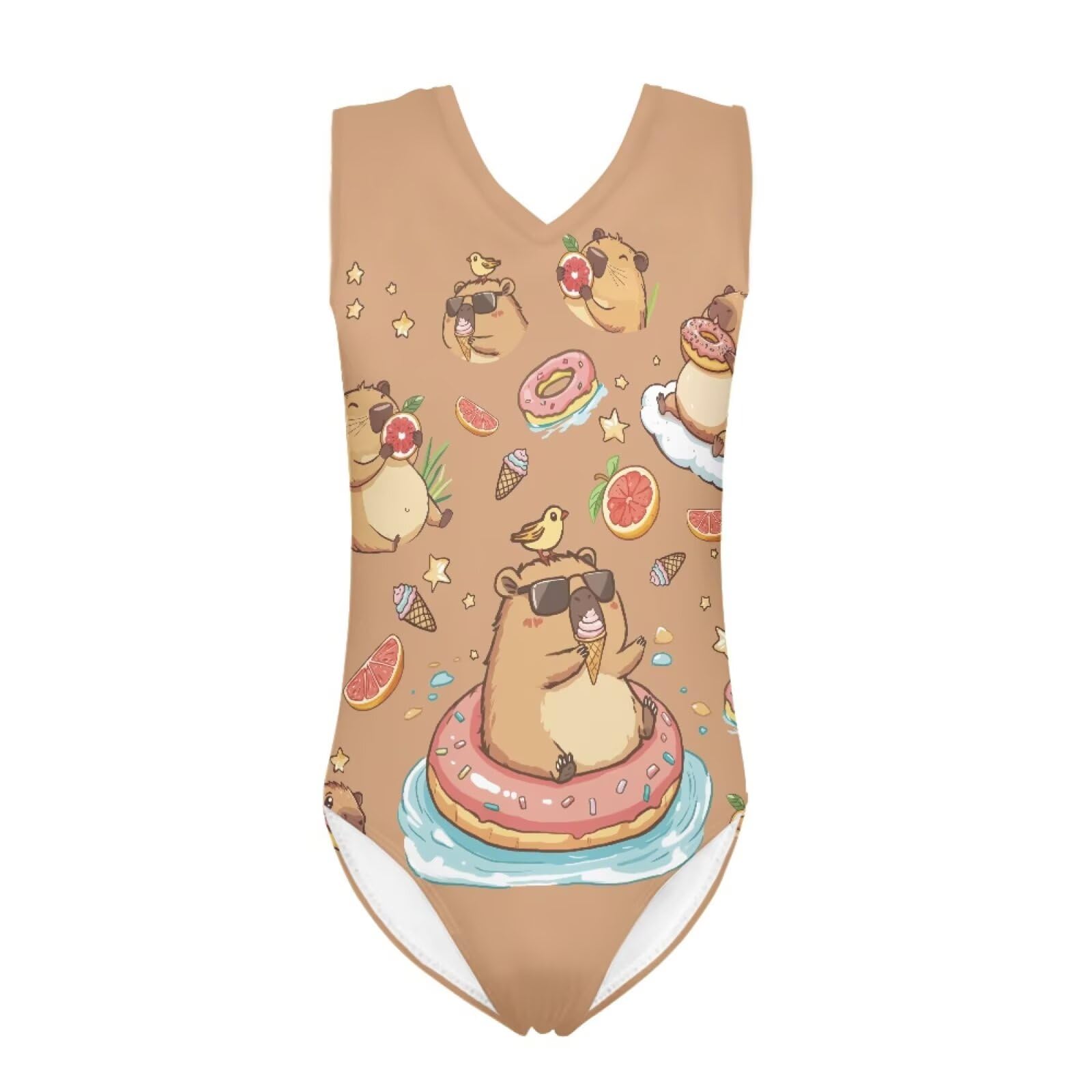 Cartoon Pattern Kids Girls Bathing Suits One Piece Swimsuit Soft &amp; Quick Dry, 5-14Years