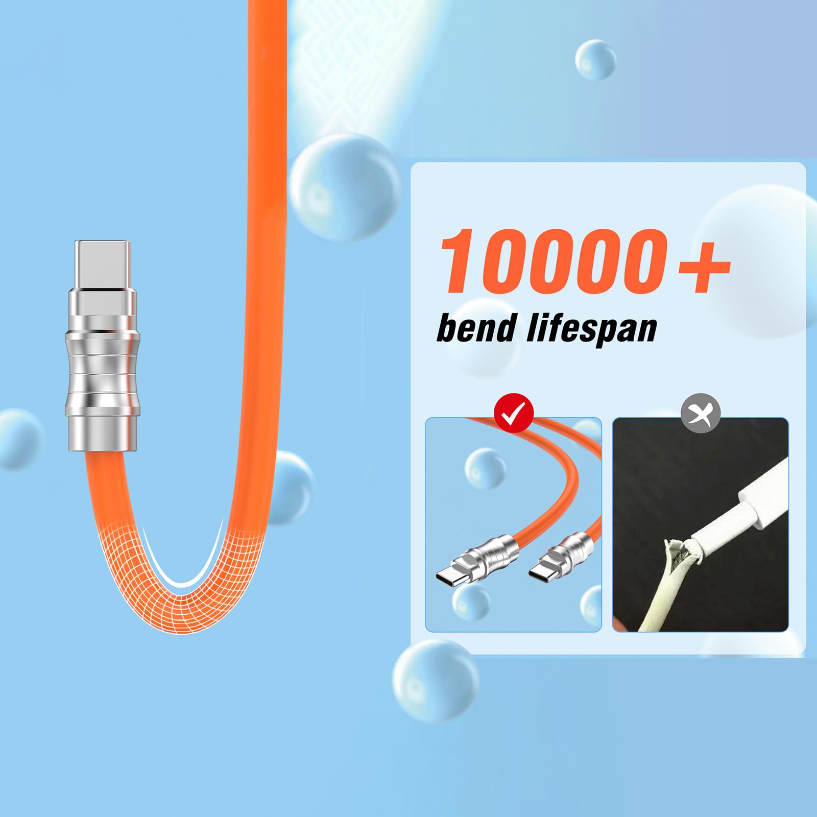 2 x silikonowy kabel USB C do USB C, 2 m, ultra elastyczny i miękki, USB typu C 100 W, przemysłowy kabel do transmisji danych Geek PD do telefonów, tabletów, komputerów