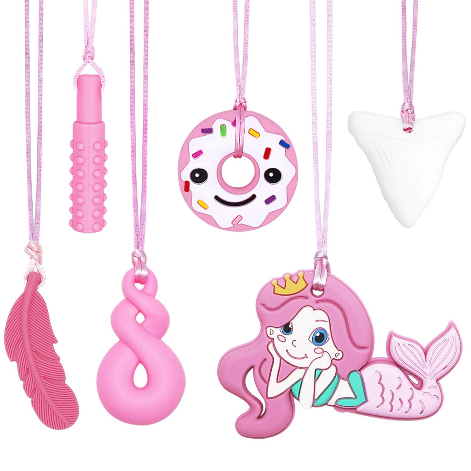 CLDY Kauwketting voor kinderen, 5 stuks sensorische kauwhalsketting, kauwbedel, bijtring van siliconen, BPA-vrij, autisme speelgoed voor jongens en meisjes, perfect voor kinderen met ADHD, bijtende