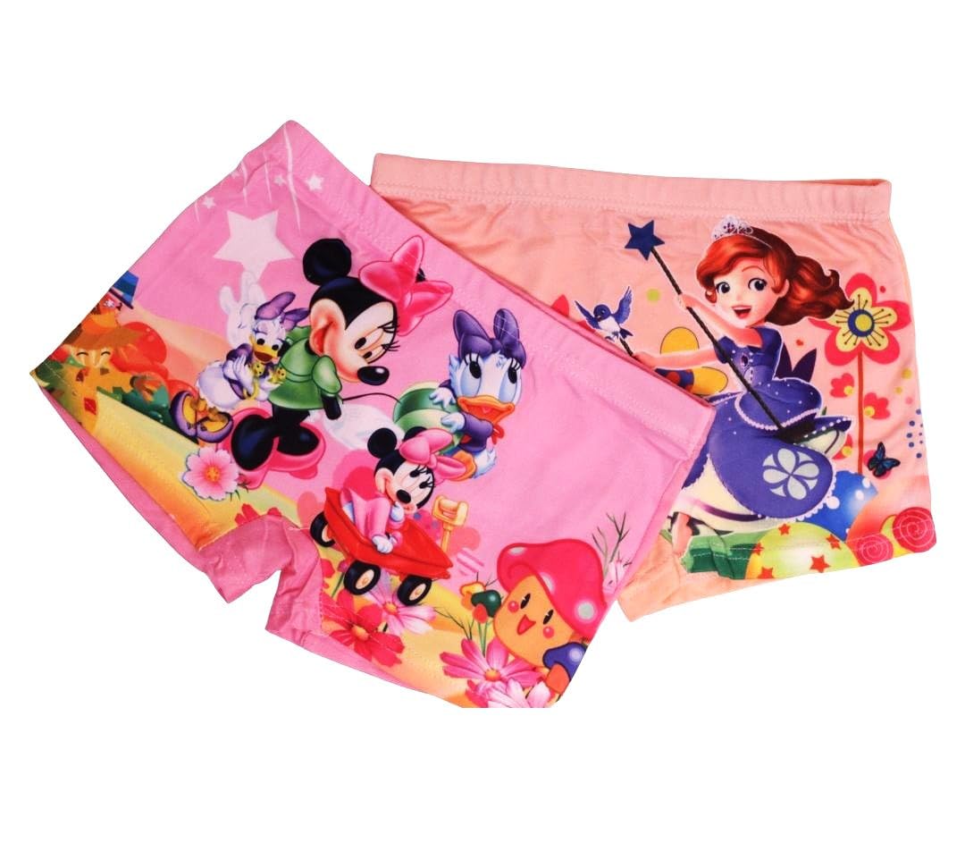Soft Cotton Cartoon Boxer Panty for Girls | Breathable Kids Underwear | Cute Printed Full Coverage Boxers Innerwear for Baby Girls & Toddlers Pack of 2 (Multicolor)